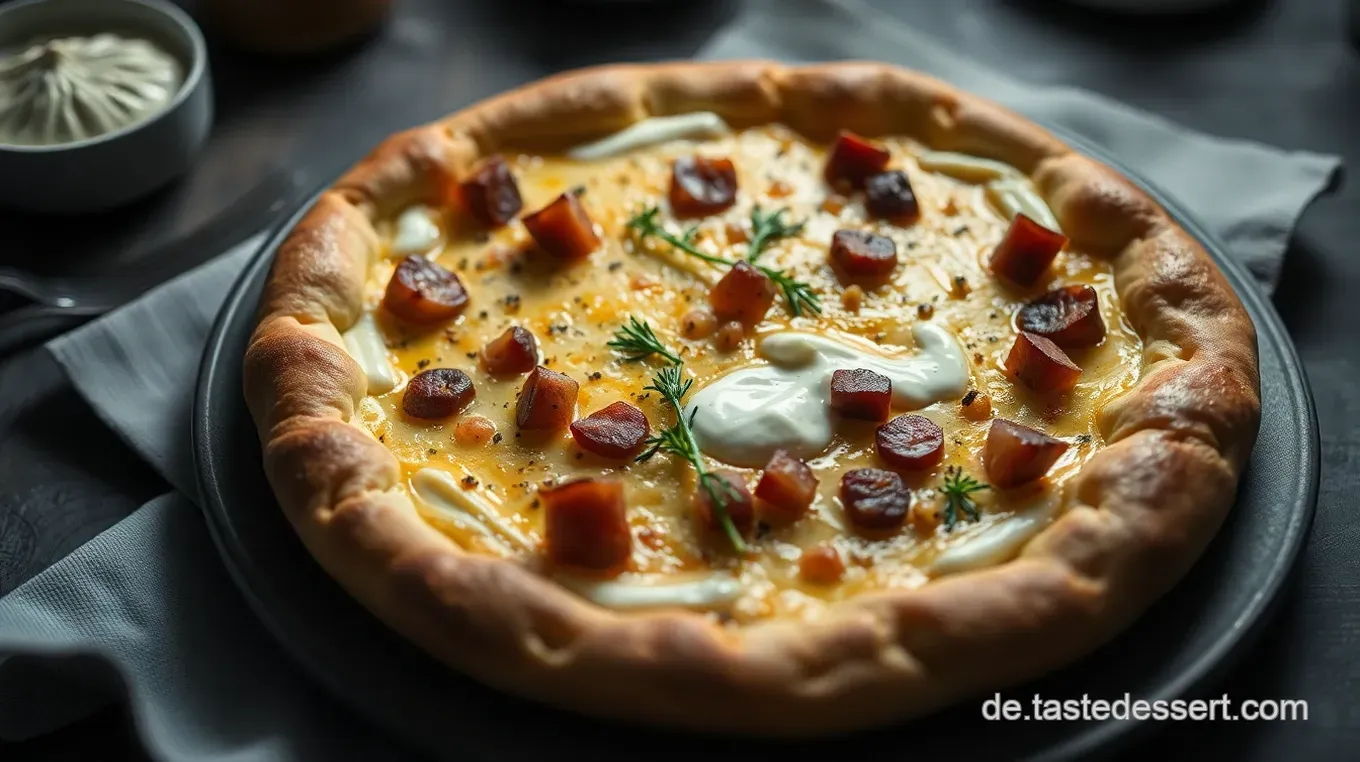 Knuspriger Flammkuchen mit Crème Fraîche: Ein unkompliziertes Rezept für Alle Knuspriger Flammkuchen mit Crème Fraîche und Zwiebeln