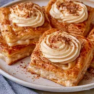 Bl&auml;tterteigschnitten mit Quark und Vanillepudding