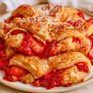 Knusprige Bl&auml;tterteigtaschen mit Erdbeeren