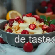 Frisch-fruchtige Rhabarberschnitten mit Biskuit und Sahne