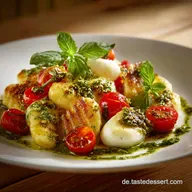 Sommerlicher GnocchiSalat Knusprig ger&ouml;stet mit Pesto Mozzarella