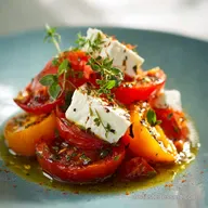 TomatenFetaSalat: Der Feierabend-Klassiker mit cremigem Feta und Oregano.