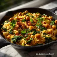 Vegane Reispfanne mit Kichererbsen und Spinat: In 30 Min Fertig