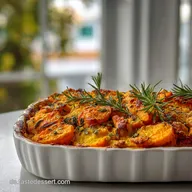 Veganer Auflauf mit K&uuml;rbis, S&uuml;&szlig;kartoffeln und Rosmarin: Einfach und lecker