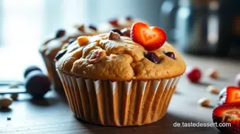 Saftige vegane Muffins mit frischen Früchten und Nüssen recipe card