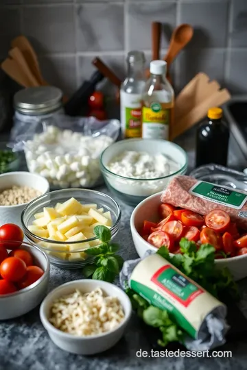 Herzhafte Pizzaschnecken mit Käse und Wurst ingredients