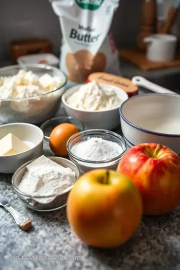Köstlicher Apfelkuchen mit Schmand und Pudding ingredients