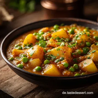 Aloo Matar Kartoffel Erbsen Curry Ihr einfaches veganes Feierabendgericht Rezeptkarte