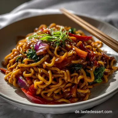 Asia Nudelpfanne schnelles Essen einfach gekocht | Blitzrezept Rezeptkarte