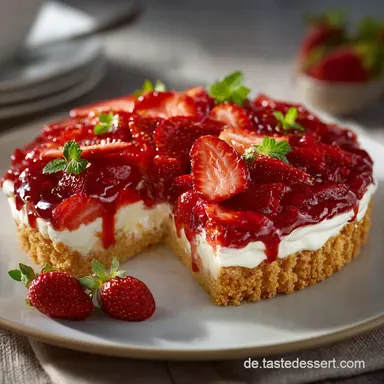 Erdbeerkuchen Rezept: Schnelle M&uuml;rbeteig-Tarte mit Quarkcreme Rezeptkarte