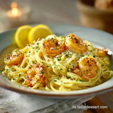 Garnelen Pasta Cremiges 30MinutenRezept ohne Sahne mit frischer Zitrone Rezeptkarte