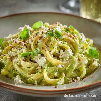 Cremige AvocadoFeta Pasta Gr&uuml;nes FeierabendRezept in 20 Minuten Rezeptkarte