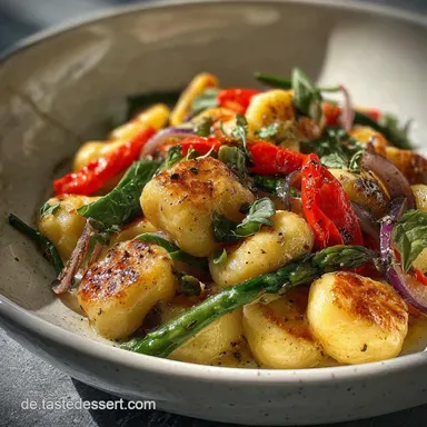 Cremige Gnocchi Pfanne mit Buttergem&uuml;se schnell in 15 Minuten Rezeptkarte