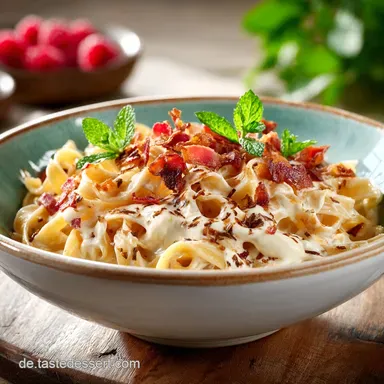 Schinkennudeln Rezept Cremig &uuml;berbacken schnelles Abendessen Rezeptkarte