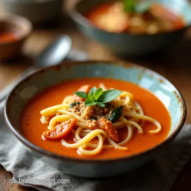 Die beste cremige Rote Thai Curry Suppe mit Udon Mein FeierabendTraum Rezeptkarte
