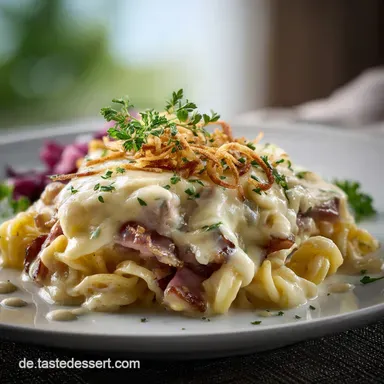 K&auml;seSchinkenMakkaroni: Omas cremiger Auflauf mit B&eacute;chamel Rezeptkarte