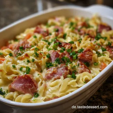 NudelSchinkenAuflauf Rezept: Cremiger Klassiker f&uuml;r die Familie Rezeptkarte
