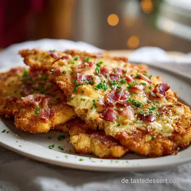 Els&auml;sser Schnitzel mit Speck und K&auml;se Rezeptkarte