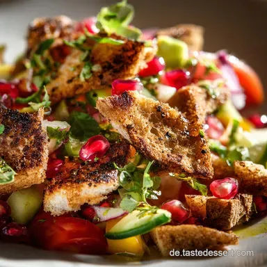 Fattoush Rezept Knuspriger Brotsalat mit Sumach und Granatapfel Rezeptkarte