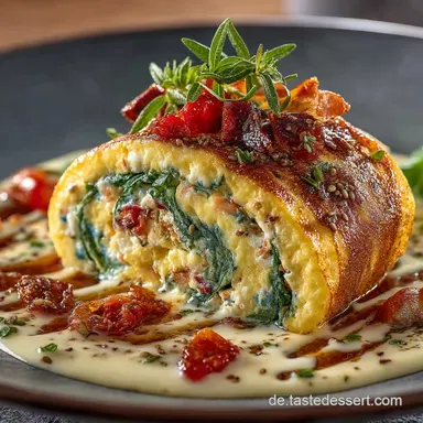 LowCarb FetaSpinatLachsRolle Elegant Frisch in zarter EierH&uuml;lle Rezeptkarte