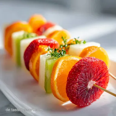 Fr&uuml;chte Rakete auf einem Spie&szlig; perfekt f&uuml;rs Silvesterbuffet Rezeptkarte