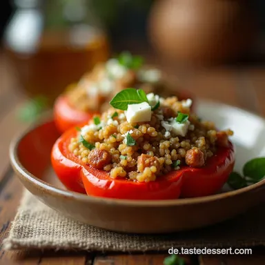 Schnelles Befriedigendes Vegetarisches Abendessen Gef&uuml;llte Paprika Rezeptkarte