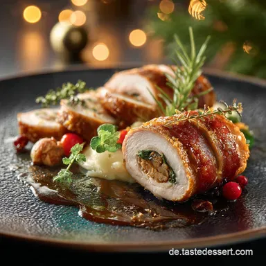 Weihnachtliche H&auml;hnchenbrust Gef&uuml;llt, saftig elegant Rezeptkarte