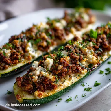 Gef&uuml;llte Zucchini: Schnell Gesund mit Feta Hackfleisch Rezeptkarte