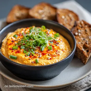 Gesunder Dip oder Brotaufstrich: Cremig, vegan und schnell mit ger&ouml;steter Paprika Rezeptkarte