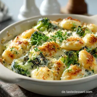 Herzhafter Gnocchi Auflauf mit Brokkoli w&uuml;rziger K&auml;sekruste Rezeptkarte