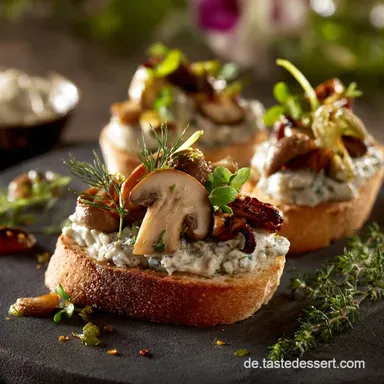 Toasts: Getr&uuml;ffelte Pilz-Symphonie Schnelles Gourmet-Rezept Rezeptkarte