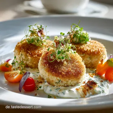 Gesunde Dinkel Puffer Knusprige K&uuml;chlein mit Kr&auml;uterquark Rezeptkarte