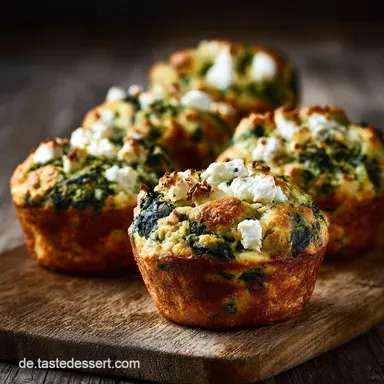 Herzhafte Muffins LowCarbRezept mit Feta Spinat f&uuml;r Brotzeit Rezeptkarte