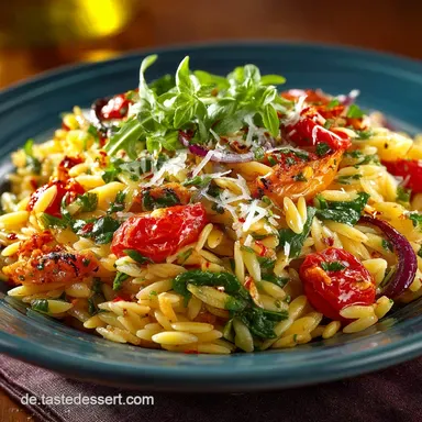 Blitzschneller Italienischer Orzo Nudelsalat Perfekt zum Grillen Rezeptkarte