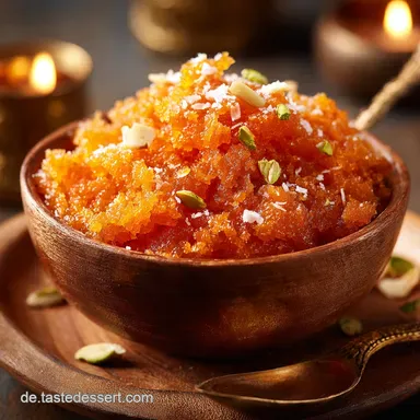 Karotten Halwa: Cremiges indisches Dessert Original Gajar Halwa Rezeptkarte