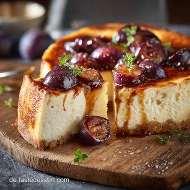 Cremiger K&auml;sekuchen zum L&ouml;ffeln mit Pflaumen Das schnelle NoBake Dessert Rezeptkarte