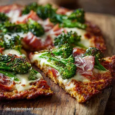 LowCarb Brokkoli Pizza Rezept Knuspriger Boden ohne Mehl und Hefe Rezeptkarte