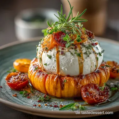 K&uuml;rbisBurrata aus dem Ofen Cremiger HokkaidoGenuss mit Rosmarin Rezeptkarte