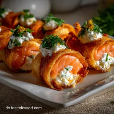 Geniale Fingerfood Idee f&uuml;r dein Silvesterbuffet mit Lachs: Elegant Rezeptkarte