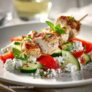 Low Carb Sommerrezept: H&auml;hnchenspie&szlig;e mit erfrischendem Feta-Salat Rezeptkarte