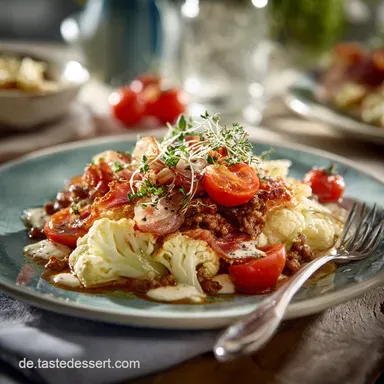 Low Carb Wei&szlig;kohlHackfleischPfanne Schnelles Low Carb Abendessen. Rezeptkarte