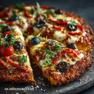 LowCarb Paprika Pizza Vegetarisch Knuspriger KäseBoden in 45 Min Rezeptkarte