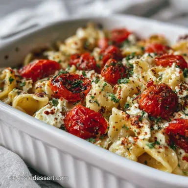 Mediterrane Feta Pasta aus dem Ofen mit Kirschtomaten: Oven-Baked Rezeptkarte