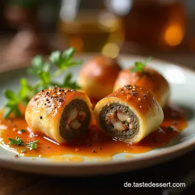 Funkelnde Rinderrouladen Feurige Silvester Snacks mit MeerrettichDip Rezeptkarte