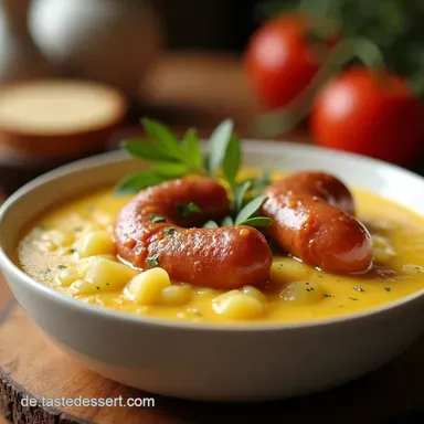 Omas Beste Einfache cremige Kartoffelsuppe mit W&uuml;rstchen Samtig Deftig Rezeptkarte
