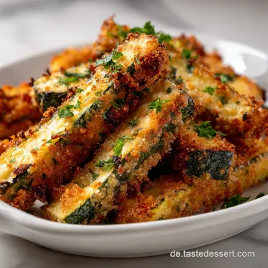 Panierte Zucchini Sticks: Knusprig ohne Ei Mehl Rezeptkarte