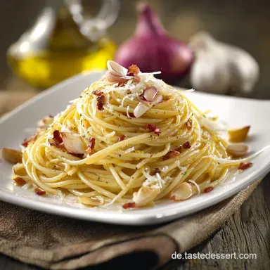 Spaghetti Aglio e Olio Rezept Der Trick f&uuml;r die perfekte cremige Emulsion Rezeptkarte
