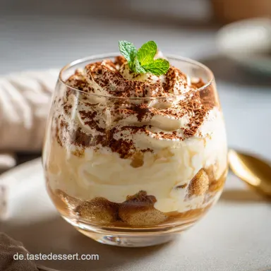 Tiramisu im Glas Rezept f&uuml;r 4 Portionen mit cremiger Mascarpone Rezeptkarte