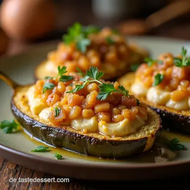 Gef&uuml;llte Baby Auberginen Vegan Herzhaft Aromatisch Rezeptkarte