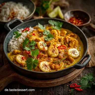 Veganes Kichererbsen Curry mit Banane und Gem&uuml;se: Unter 30 Min. Rezeptkarte
